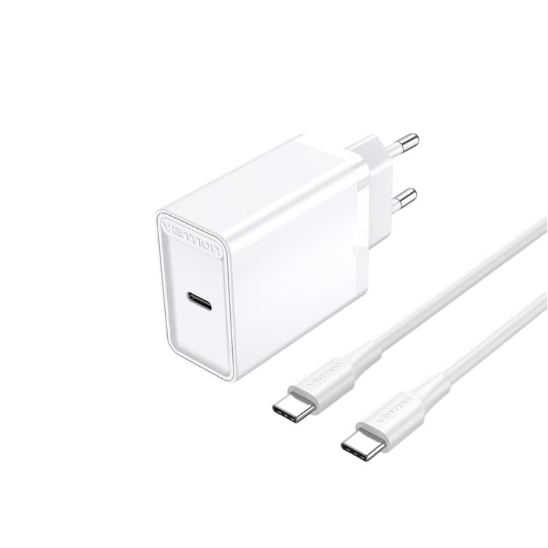 Vention FAHWF-EU 1-port 25W USB-C Wall Charger with USB-C Cable EU-Plug - White