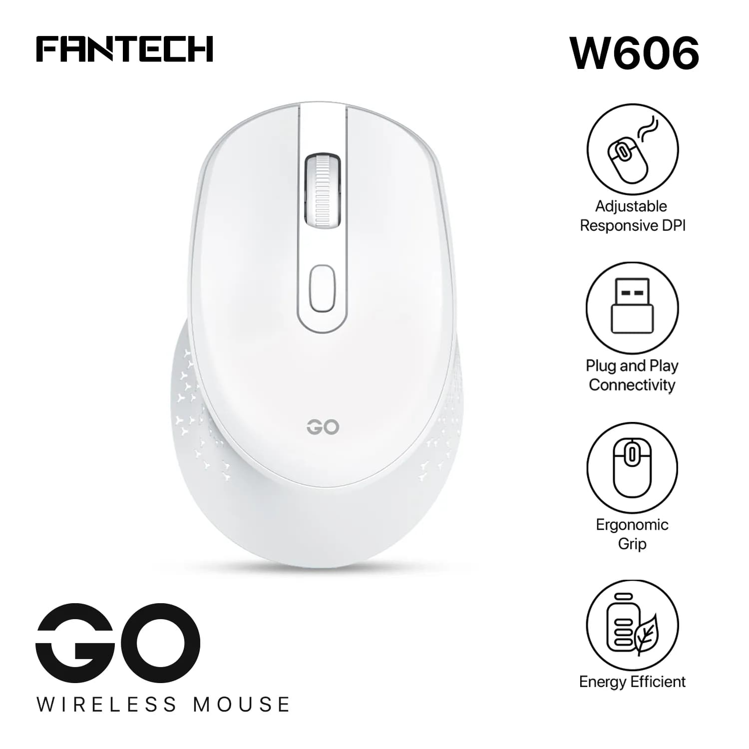 Fantech Go W606 Wireless Mouse - White Color