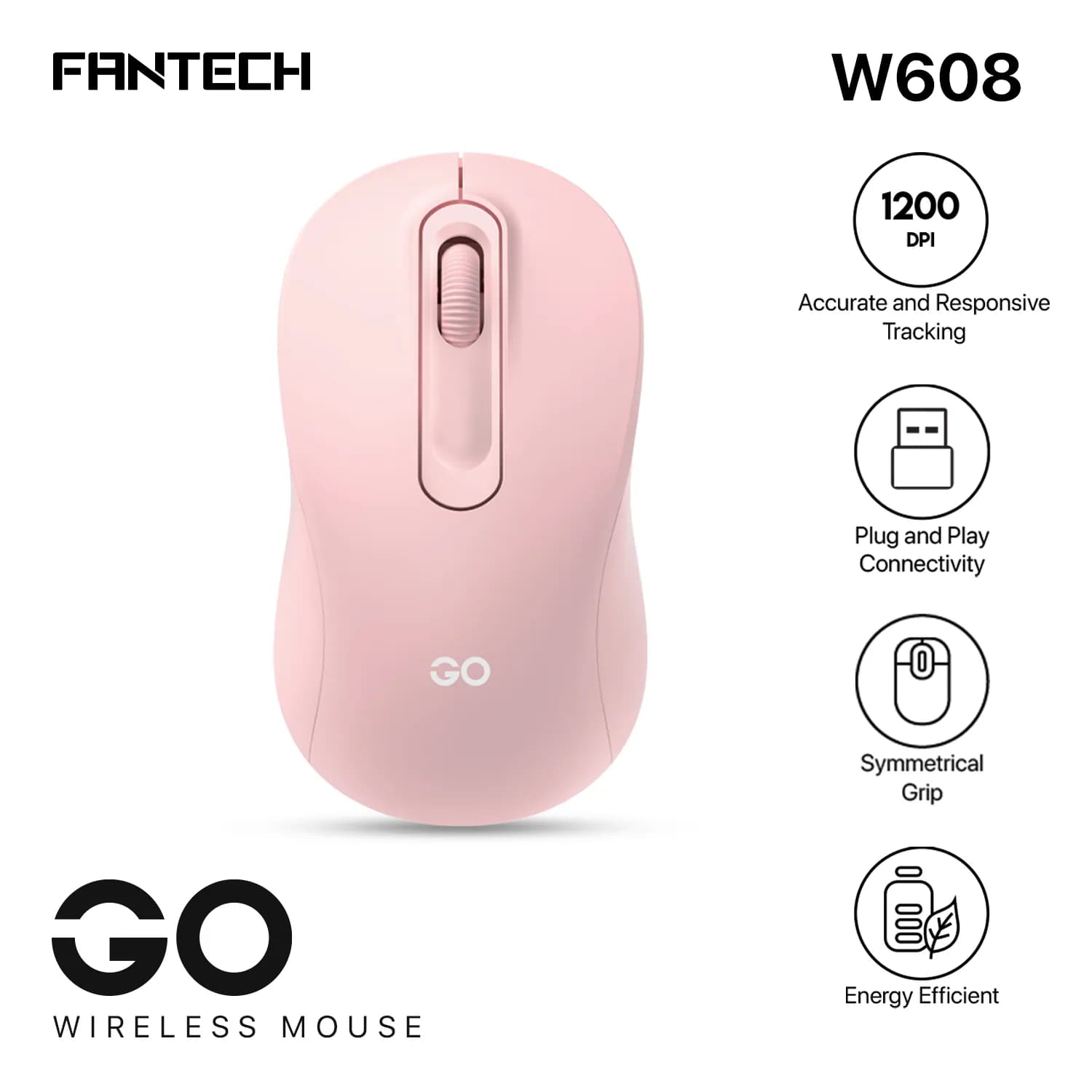 Fantech Go W608 Wireless Mouse - Pink Color