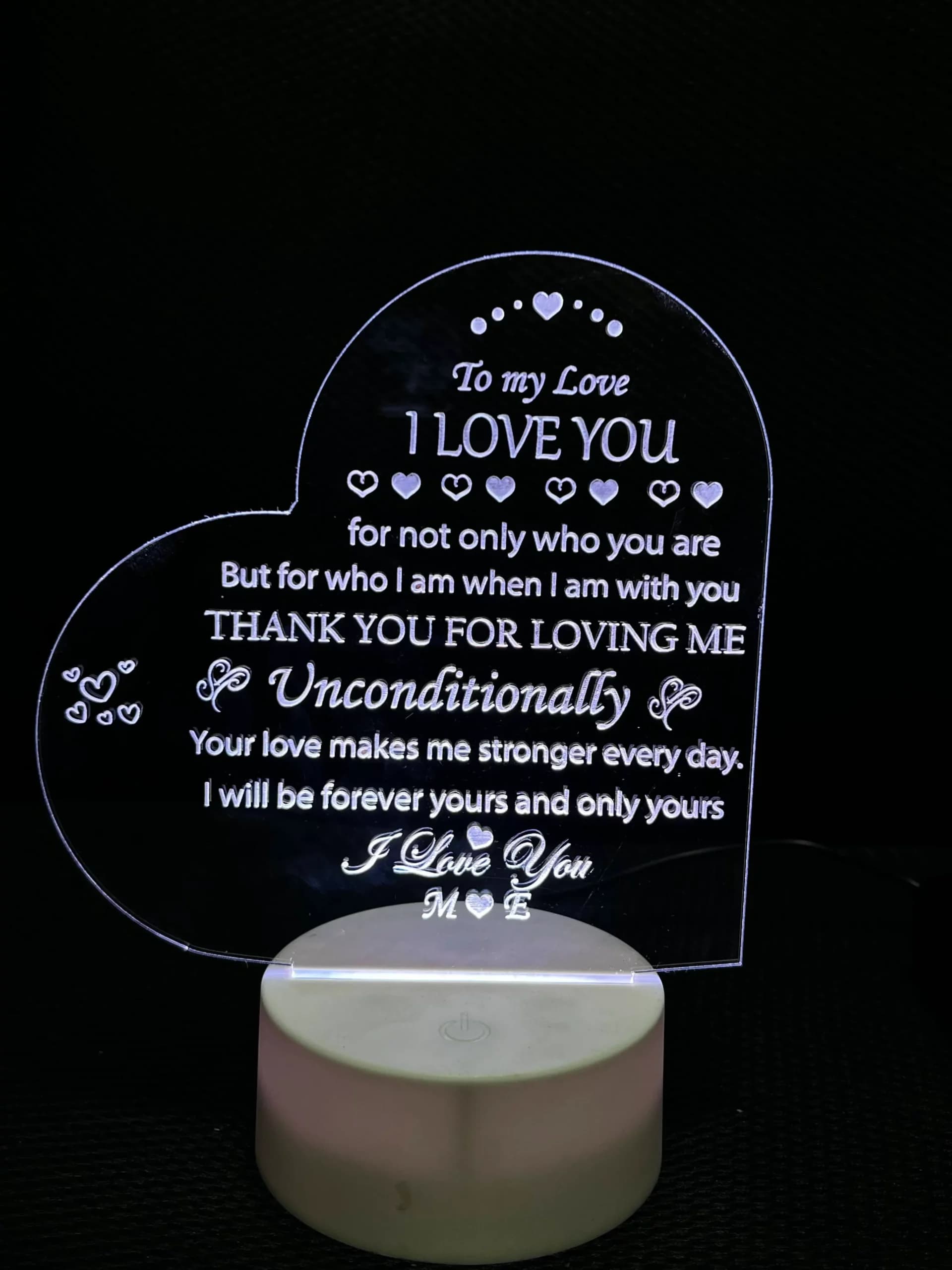 Customizable Acrylic Night Lamp - Heart Shape (Black Base)