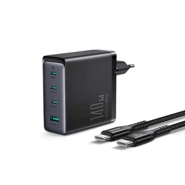 JOYROOM GaN Ultra JR-TCG05EU 140W 3C1A Fast Charger With C To C Cable - 2 Pin