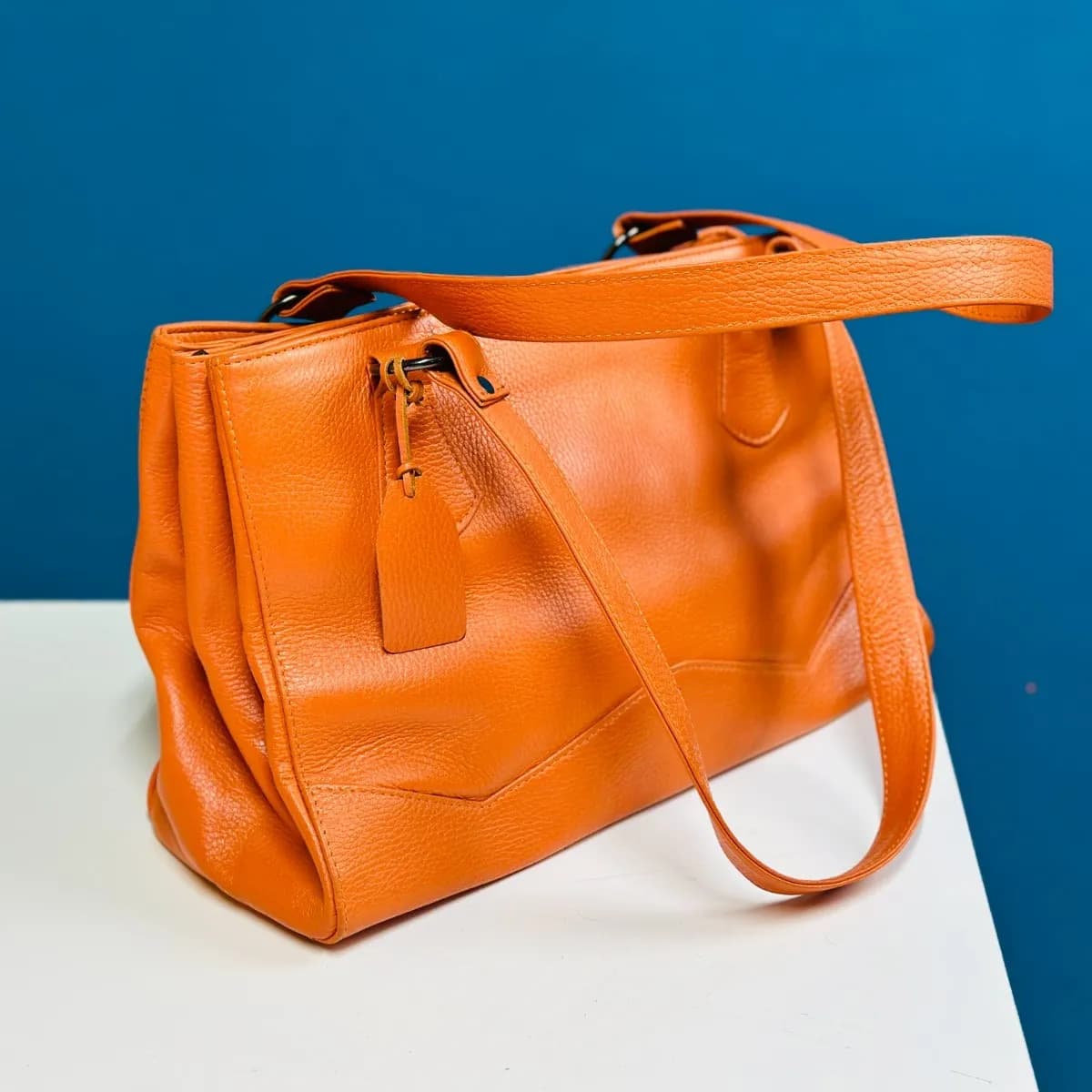 Original Leather Handbag for Women - Orange color