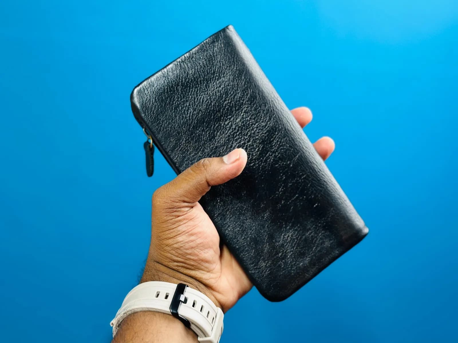 Classic Genuine Leather Trifold Long Wallet - Black