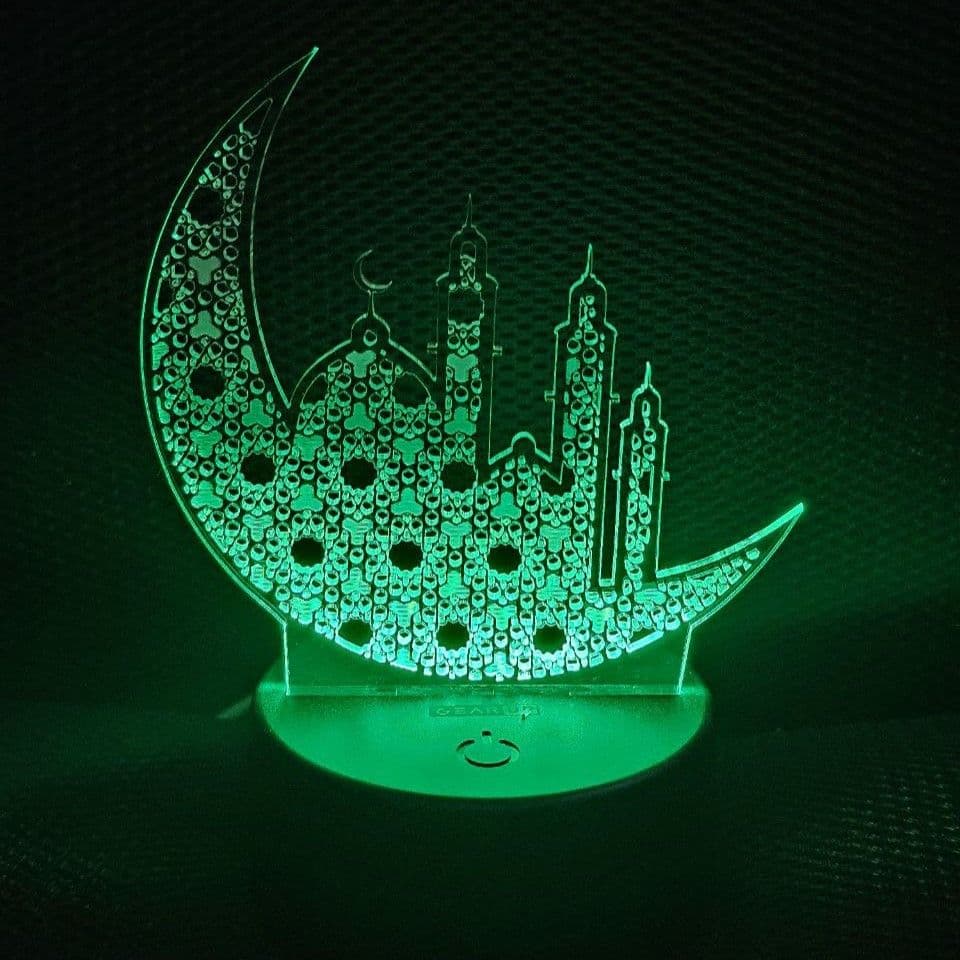 GearUP Acrylic Multicolor Night Lamp (Ramadan Mubarak) - White Base