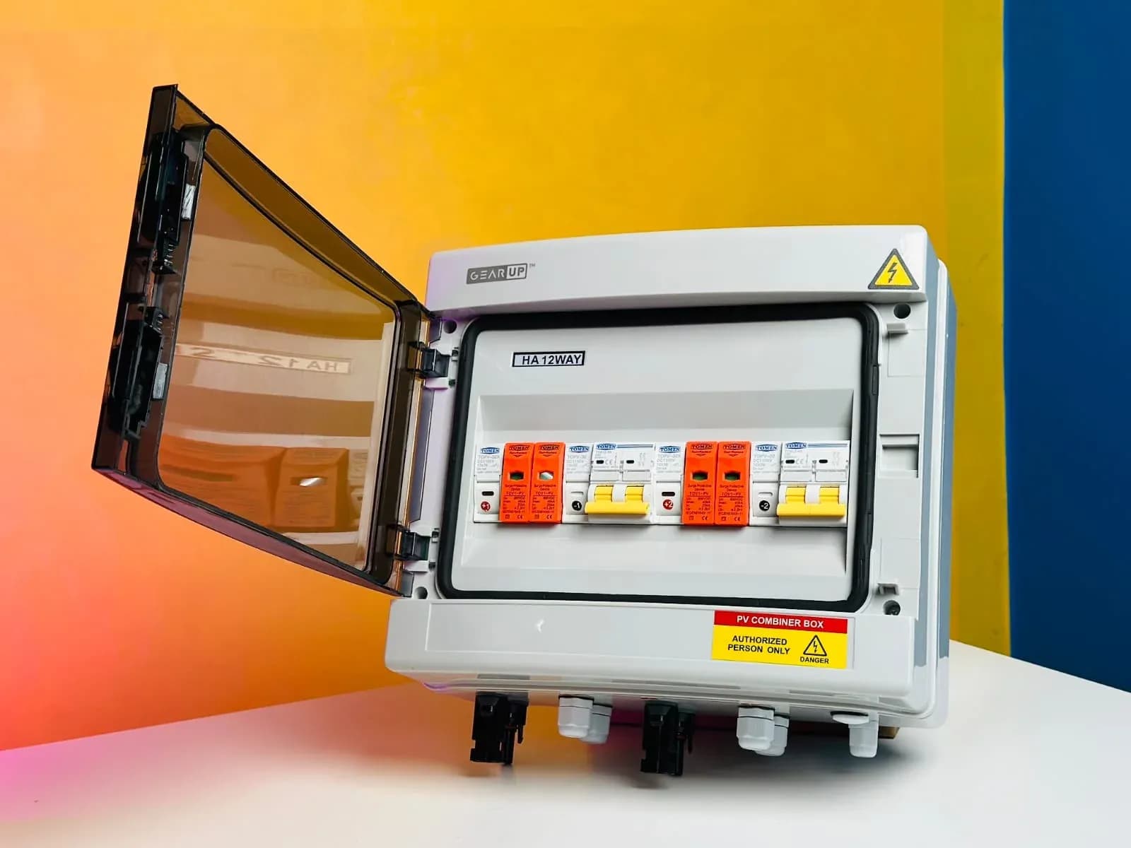 GearUP 12-Way DC PV Combiner Box with MCB, Fuse & SPD (IP65 Waterproof)