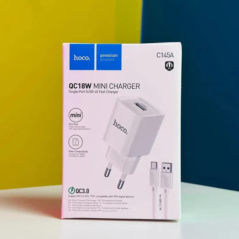 Hoco C145A QC3.0 Wall charger With USB to type -C Cable