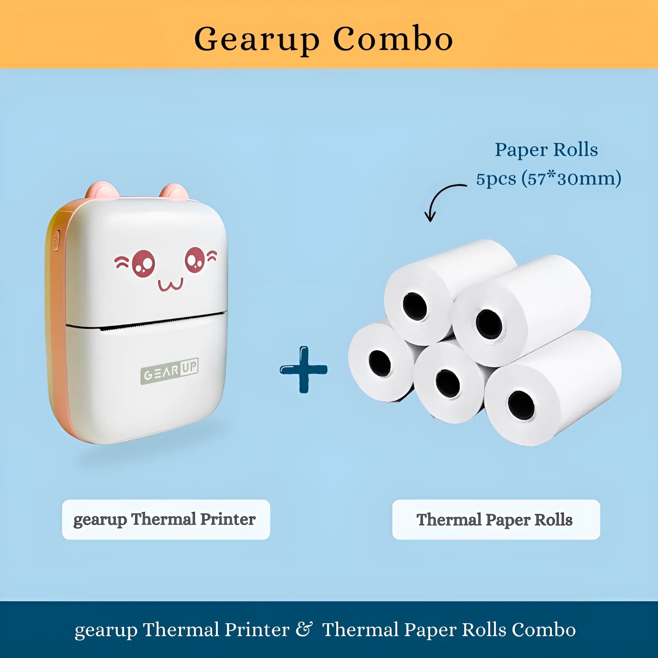 Gearup Thermal Printer & Thermal Paper Rolls Combo - Pink Color