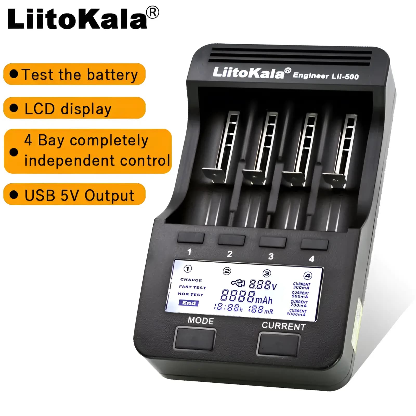 Liitokala Engineer Lii-500 4-Slot LCD Smart Universal Battery Tester Charger 