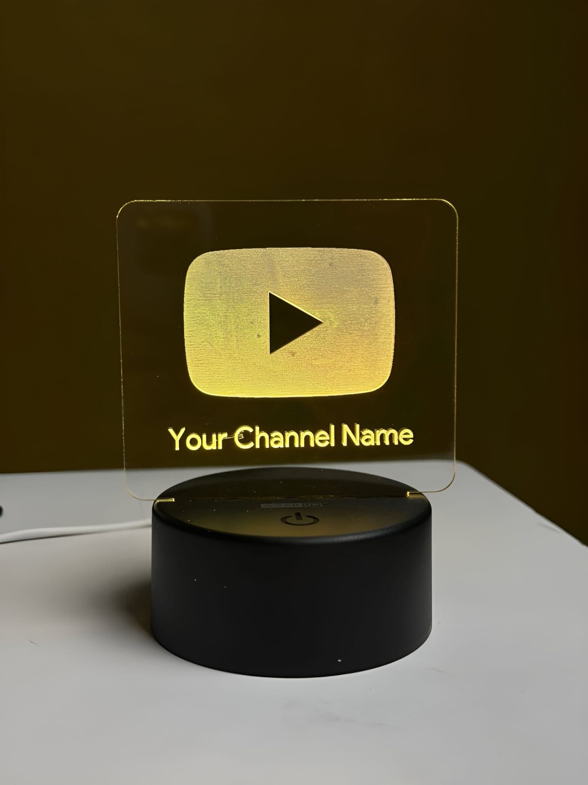 Customizable Youtube Logo Design Acrylic Multicolor Night Lamp - Black
