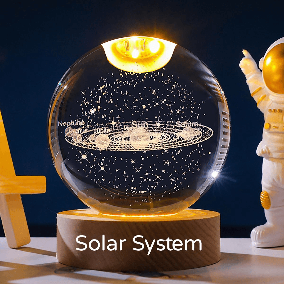 3D Crystal Bal - Solar System With Stars  (1 Color Base)